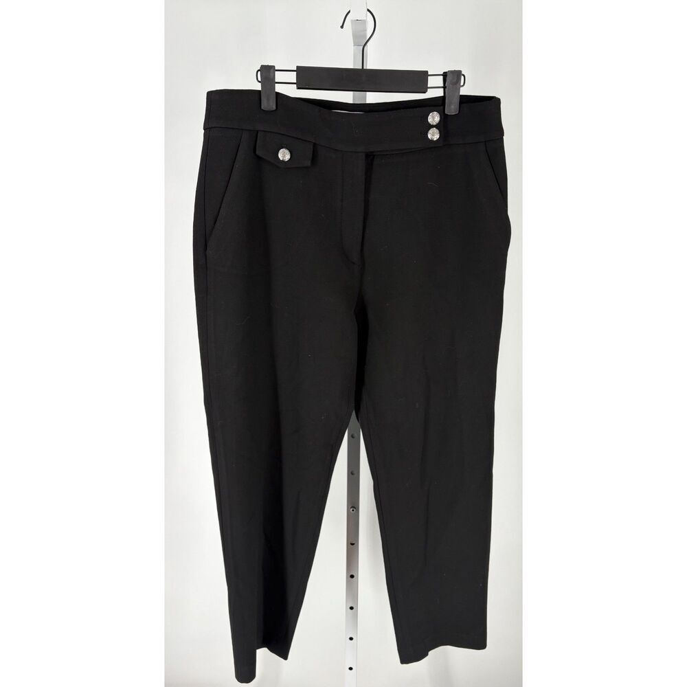 Veronica Beard Black Cropped Tailored Trousers Button Detail